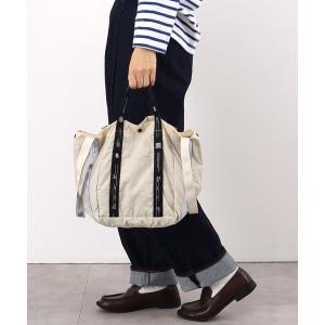 トートバッグ モノトーンロゴテープｘ軽量ナイロン２WAYダブルハンドルトートバッグ/ミディアムサイズ レディース メンズ