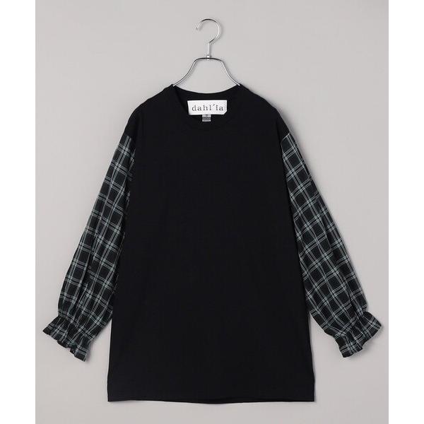 tシャツ dahl&apos;ia/ダリア 袖シアーチェックカットソー レディース