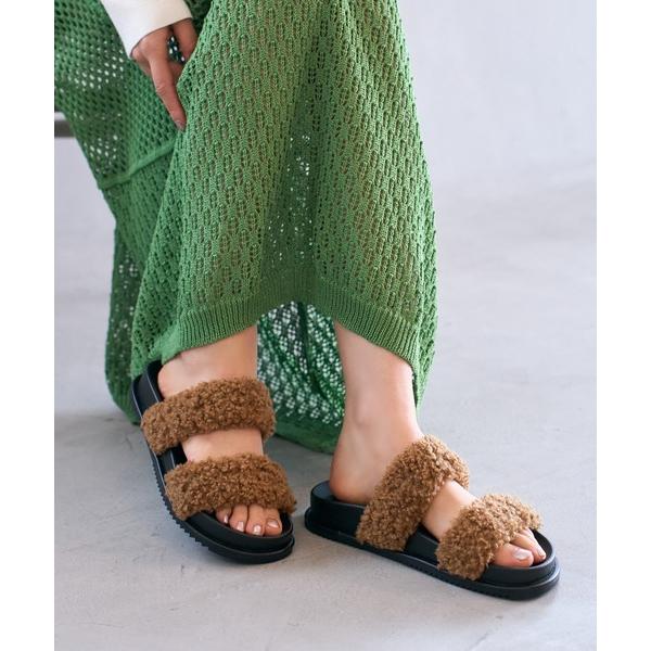 サンダル エコファーもこもこサンダル レディース