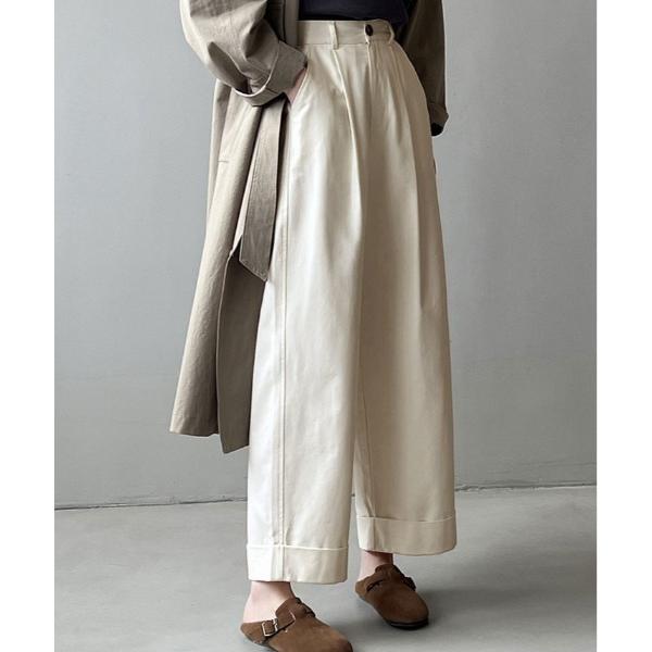 ワイドパンツ チノパン ハイウエスト ダブル 仕立て スラックス レディース