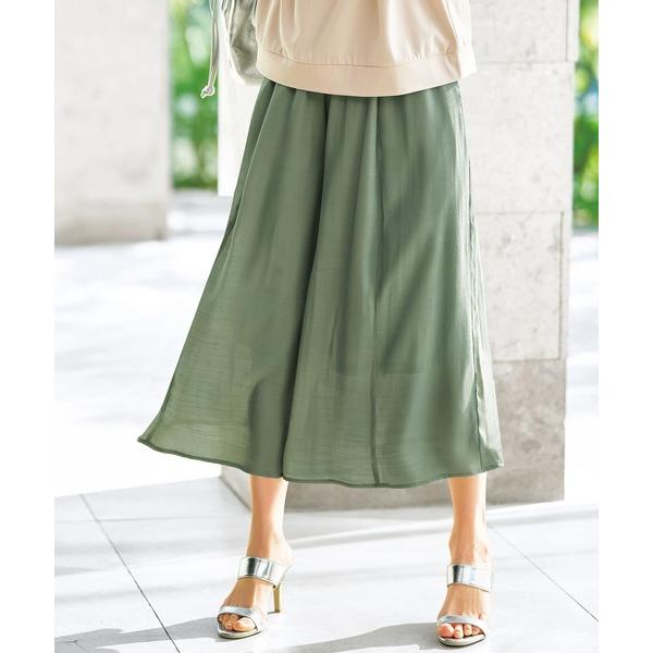 パンツ スラブ素材ポケット付ワイドパンツ股下４８ｃｍ レディース