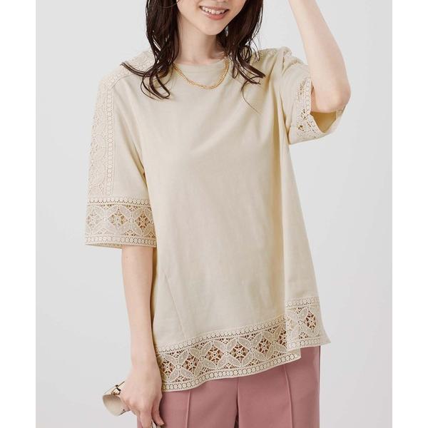 tシャツ 花柄レース使いデザインプルオーバー レディース