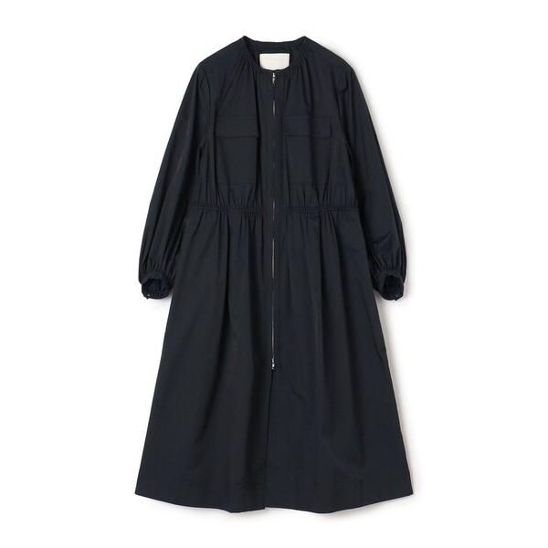 ノーカラーコート コート ライトタフタ ジップアップロングコート レディース