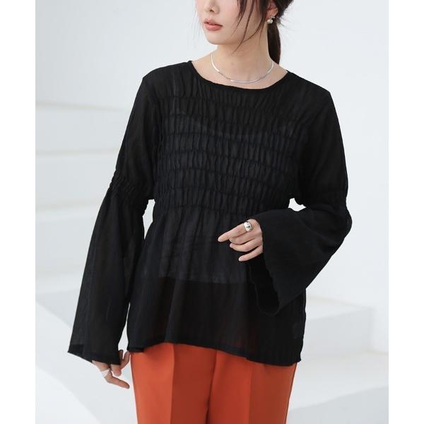 ブラウス シャツ フレアスリーブシースルーブラウス レディース