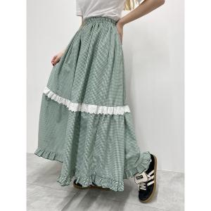 レディース スカート ギンガムボリュームロングスカートの商品画像