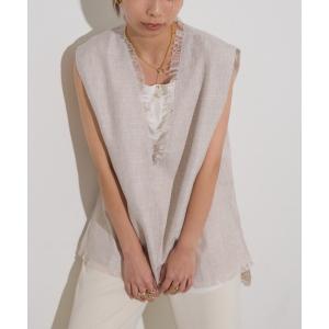 BELLUNA ベスト ジレ ファンシーツイード素材金ボタン使いジレ