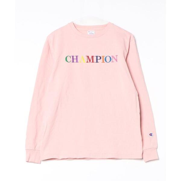 メンズ 「Champion」 刺繍長袖Tシャツ S ピンク