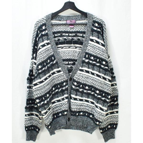 カーディガン 「ヴィンテージ古着」90's CONCRETE 立体編み 3D 総柄 デザインカーディ...