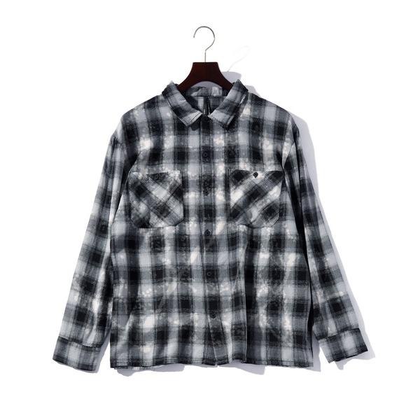 ブラウス シャツ ビッグシルエット オンブレチェック ブリーチ加工 ワーク シャツ レディース レデ...