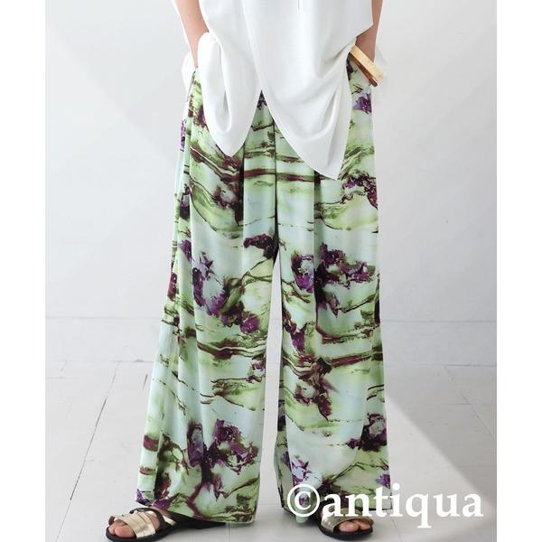 パンツ アート柄ワイドパンツ レディース