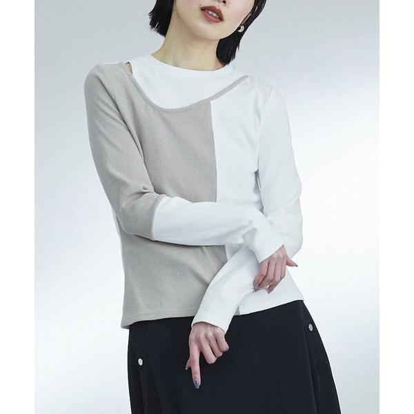 tシャツ レイヤーアシメカットアウトカットソー｜ウォッシャブル/ロンT/秋服/冬服 レディース
