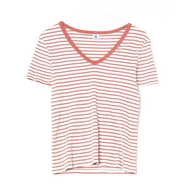 「PETIT BATEAU」 ボーダー柄半袖Tシャツ S レッド レディース