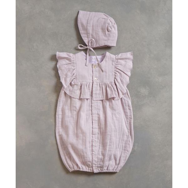 ベビー服 ロンパース 「NAOMIITO」フリルガーゼ 半袖2wayドレス(2wayオール)　ボンネ...