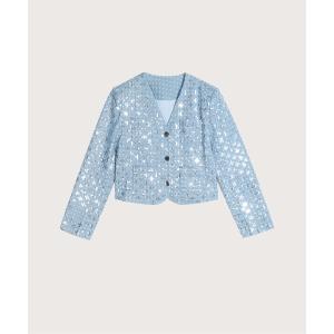 ジャケット ノーカラージャケット レディース ビーズデニムパッドジャケット Beads Denim Pad Jacket