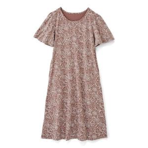 パジャマ ルームウェア ａｍ＆ｂｅ　アンティークフラワーで心穏やかコットン入り素材でゆったりした着心地の半袖ワンピース レディース