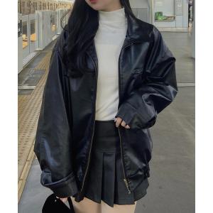 レザージャケット ライダース オーバージャケットセットアップ/合成皮革「JD」 レディース