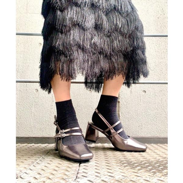 パンプス 「REZOY」Wベルトバックストラップスクエアトゥパンプス