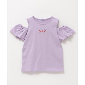 tシャツ Tシャツ キッズ 綿100% 肩あき袖フリル チェリープリントTシャツ