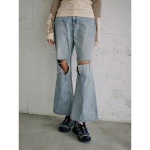 ジーンズ デニム デニムパンツ クラッシュフレアデニム レディース