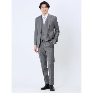 スーツ レディース メンズ タカキューメンズ/TAKA-Q:MEN 光沢ウール混 2ボタン3ピース ビジネスセットアップスーツ ウィンドペンライトグレ
