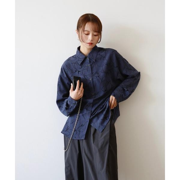 ブラウス シャツ 「original」オーバーサイズパターンシャツ / ロングシャツ シアー 柄シャ...