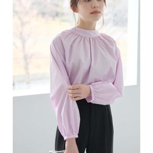 ブラウス シャツ スタンドカラーギャザーブラウス レディース