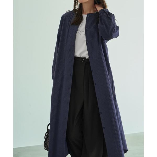 ワンピース コートにもなるドビー織りドット柄ワンピース