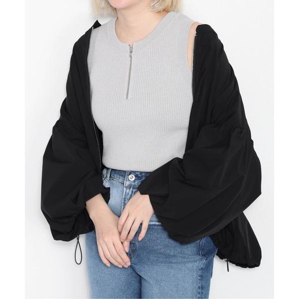 タンクトップ ノースリーブ ハーフジップニットタンク レディース