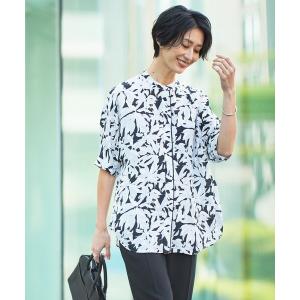 iCB今季　BackSatinAmunzen 5分袖バンドカラーブラウス ICB（アイシービー） ブラウス シャツ BackSatinAmunzen 5分袖バンド