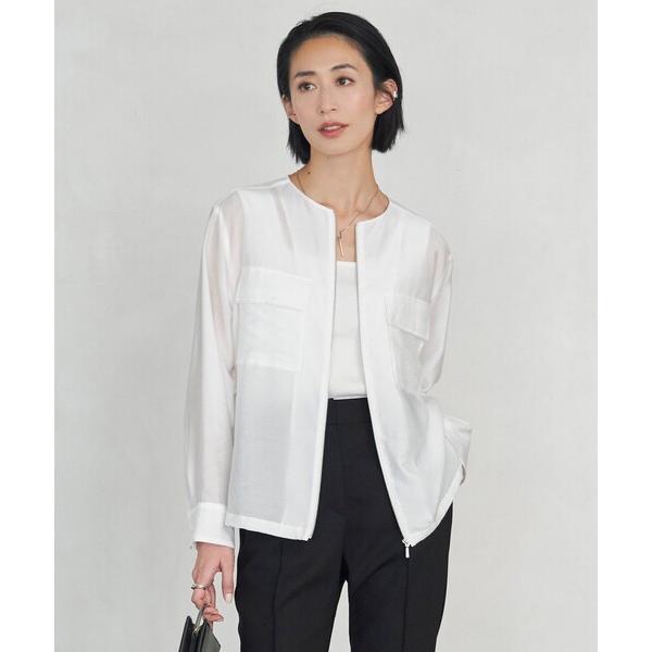 ブルゾン アウター 「洗える」リヨセルナイロンワッシャー ノーカラーブルゾン レディース