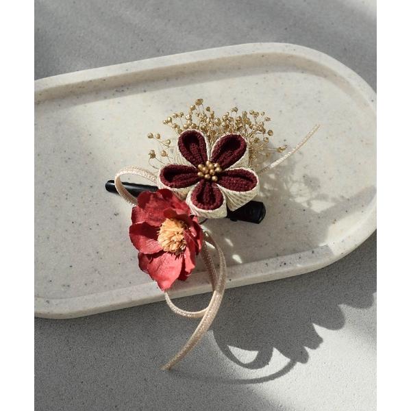 髪飾り クリップ つまみ細工 梅＆リボン 日本製 レディース