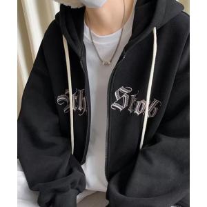 パーカー 「NOWLE」フロントロゴ刺繍 ジップ パーカー メンズ