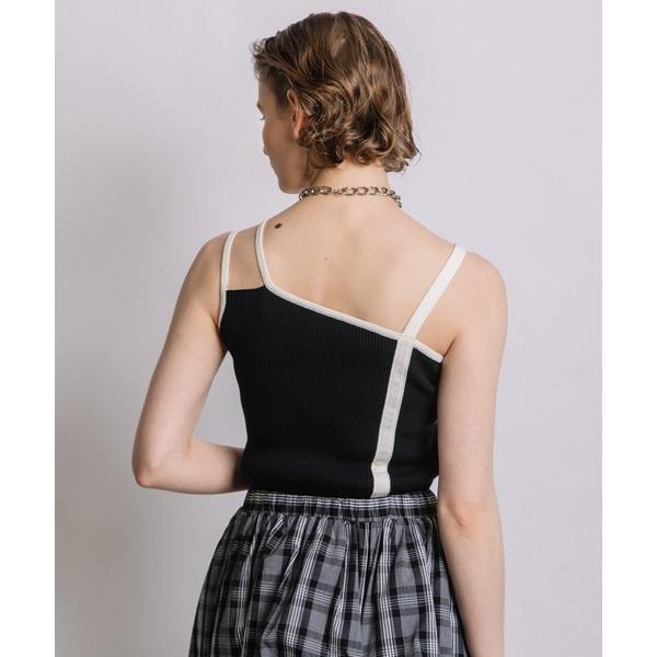 タンクトップ ノースリーブ バイカラーアシンメトリーリブニットタンクトップ レディース
