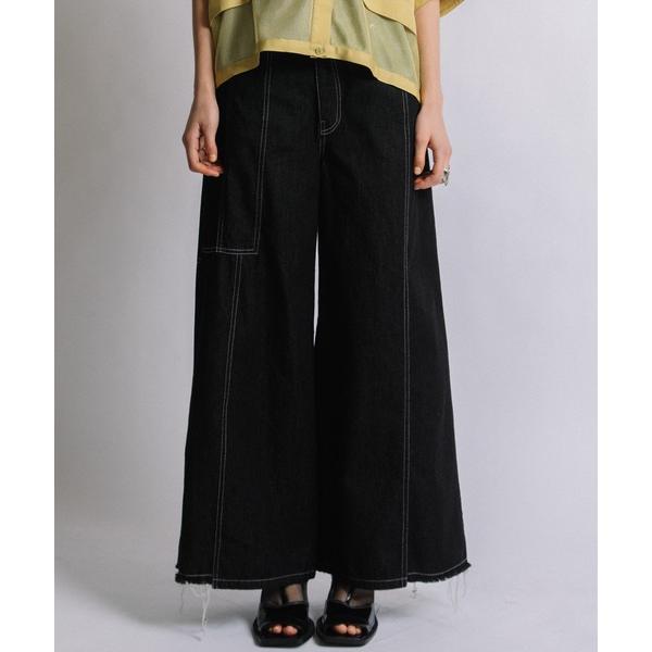 ジーンズ デニム デニムパンツ アシンメトリーワイドデニムパンツ レディース