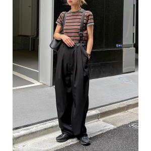 ワイドパンツ パンツ サスペンダーハイウエストパンツ レディース