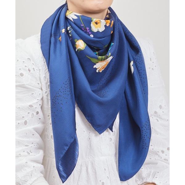 スカーフ バンダナ SZT:　シルク100％　SILK100％　110cm×110cm　フラワープリ...