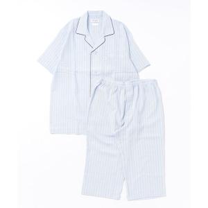 ルームウェア パジャマ メンズ 「mila schon」シルク混クレープストライプ　半袖・7分丈パンツ　パジャマ