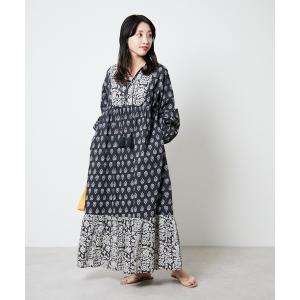 ワンピース WEB限定　インド 花柄 プリント フロント キルティング ワンピース