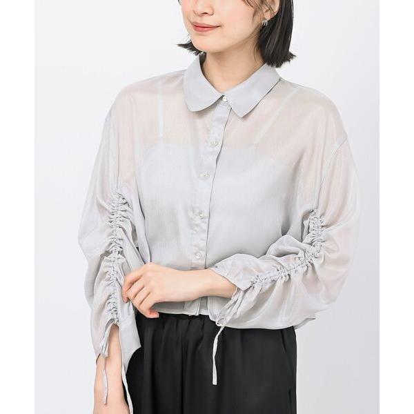 ブラウス シャツ ラメ楊柳袖シャーリングシャツ レディース