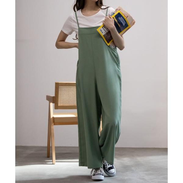 サロペット オーバーオール NAVY 麻ライクサロペット＋半袖Tシャツセット アンサブル レディース