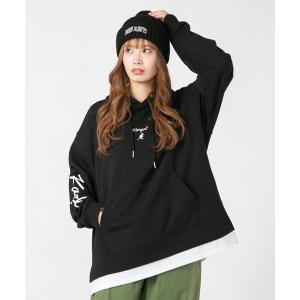 メンズ パーカー 「KANGOL/カンゴール」 フェイクレイヤード 袖プリント ビッグシルエット 裏毛フーディー プルオーバーパーカー｜zozo