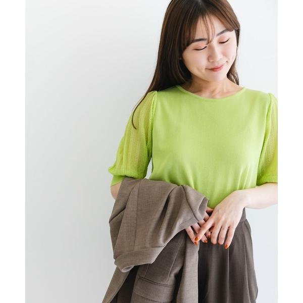 ニット セーター ドッキングシアープリーツスリーブプルオーバー レディース