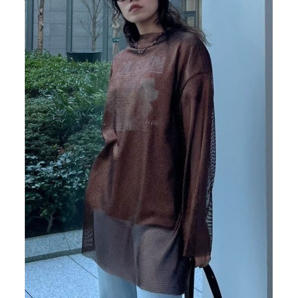 tシャツ FOIL PRINT MESH OVER TOP レディース