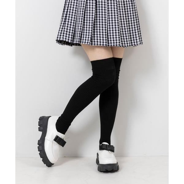 靴下 シンプルリブハイソックス レディース