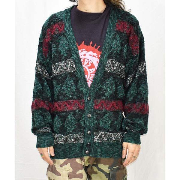 カーディガン 「ヴィンテージ古着」80-90's SANTANA デザインニットカーディガン メンズ...
