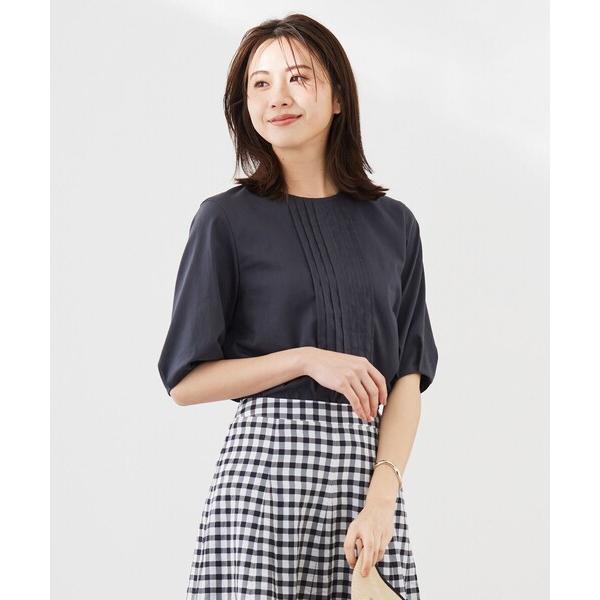 ブラウス シャツ 「洗える」ラミーポプリン クルーネック ブラウス レディース