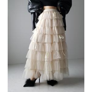 スカート レディース 「 ２color 」ストラップリボンバレエコアチュールスカート ／strap ribbon ballet core tulle