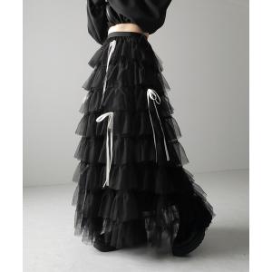 スカート 「 ４color 」ストラップリボンバレエコアチュールスカート ／strap ribbon ballet core tulle skirt