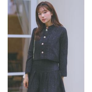 セットアップ スーツセット レディース ツイード チェック スタンドカラージャケット ミモレ丈 フレア タックスカート セットアップ セレモニースーツ