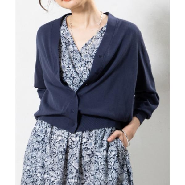 カーディガン 強撚コットンＶネックコンパクトカーディガン レディース